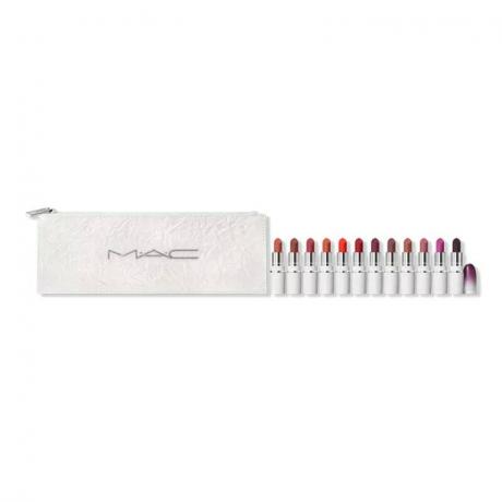 Lipstik Mini MAC Lips By The Dozen Ditetapkan dengan latar belakang putih