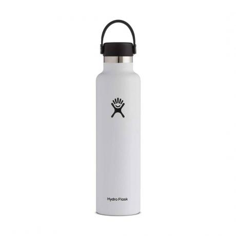Bottiglia a bocca standard Hydro Flask con tappo flessibile su sfondo bianco