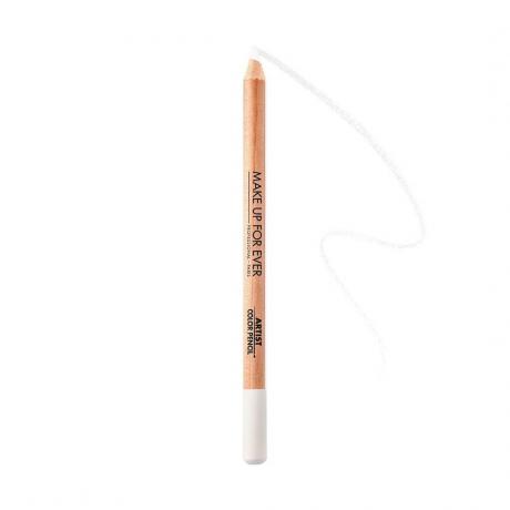 Make Up For Ever Artist Color Pencil Brow, Eye & Lip Liner in 104 All Around White crayon eye-liner en bois avec nuance blanche sur fond blanc