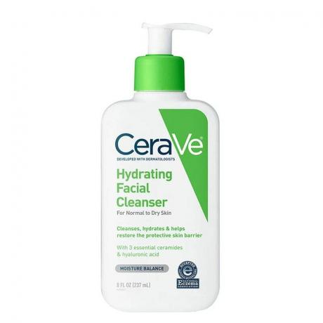 Fľaštička CeraVe Hydrating Facial Cleanser na bielom pozadí