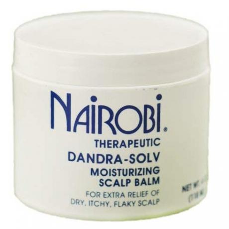 krukke med nairobi terapeutisk dandra-solv hodebunnsbalsam på hvit bakgrunn