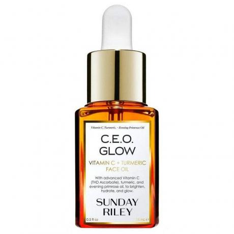 Sunnuntai Riley C.E.O. Glow Vitamin C & Kurmeric Face Oil oranssi seerumipullo valkoisella pohjalla