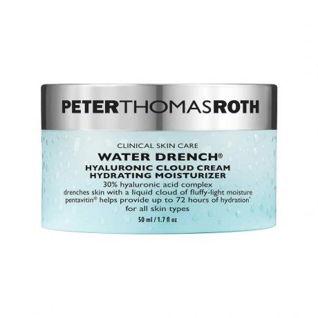 Peter Thomas Roth Water Drench Hyaluronic Cloud Cream lichtblauwe pot met zilveren dop op witte achtergrond