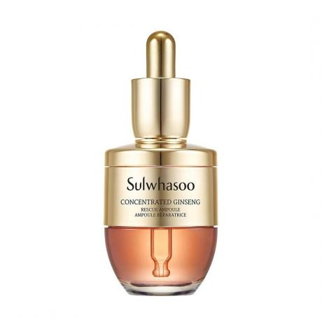 Sulwhasoo Concentrated Ginseng Rescue Ampoule сложна златна бутилка портокалов серум на бял фон
