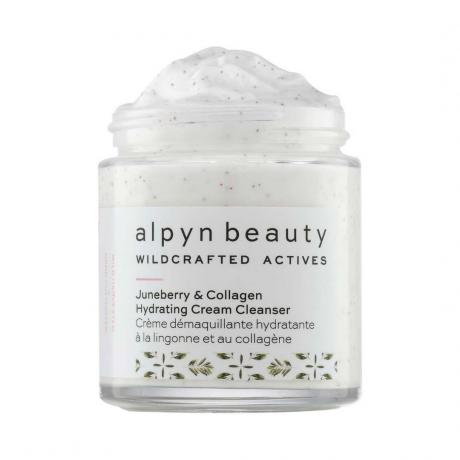 Alpyn Beauty Juneberry & Collagen Cold Cream Cleanser tarro blanco sobre fondo blanco.