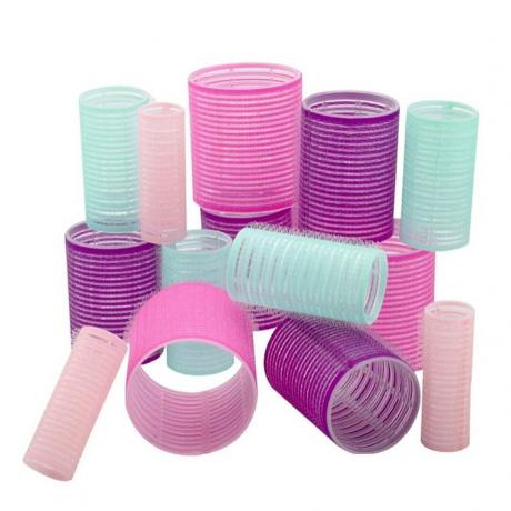 Hot Tools Velcro Self Holding Rollers paarse, roze en mint velcro rollers op witte achtergrond