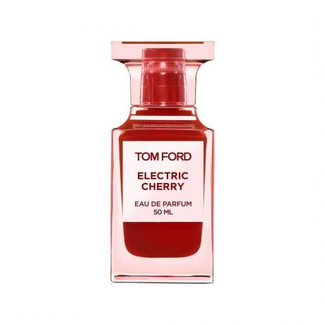 Tom Ford Electric Cherry Eau de Parfum beyaz arka planda kırmızı ve pembe dikdörtgen parfüm şişesi