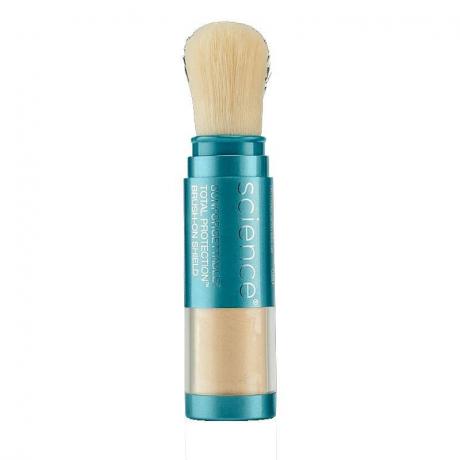 Colorscience Sunforgettable Total Protection Brush-On Shield SPF 50 flacone blu con attacco pennello su sfondo bianco