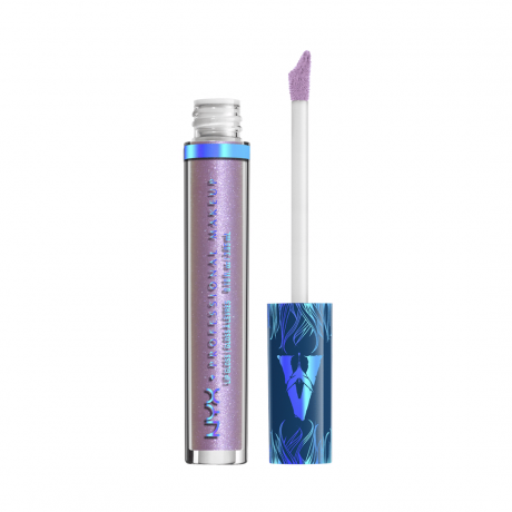 Nyx Professional Makeup Luminescent Lip Gloss იასამნისფერი iridescent ტუჩის სიპრიალის ლურჯი ქუდი თეთრ ფონზე